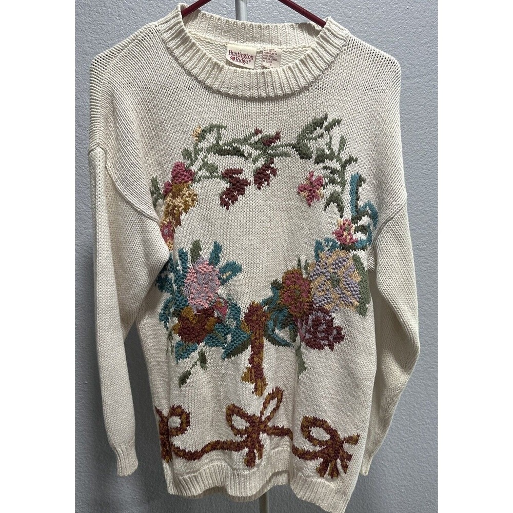 Women's Vintage Huntington Ridge‎ Sweater Small Bows and Roses